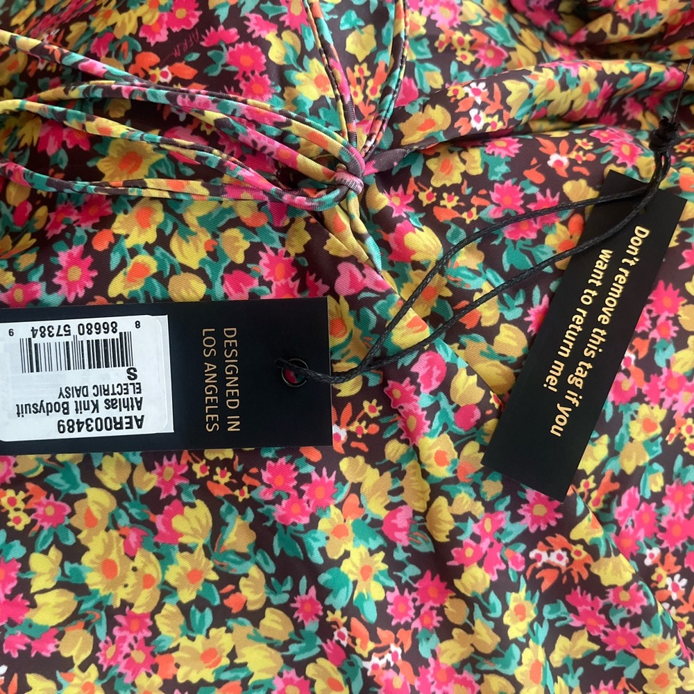 NEW AFRM Pink and Yellow Floral Long Sleeve Bodysuit - Picture 8 of 9